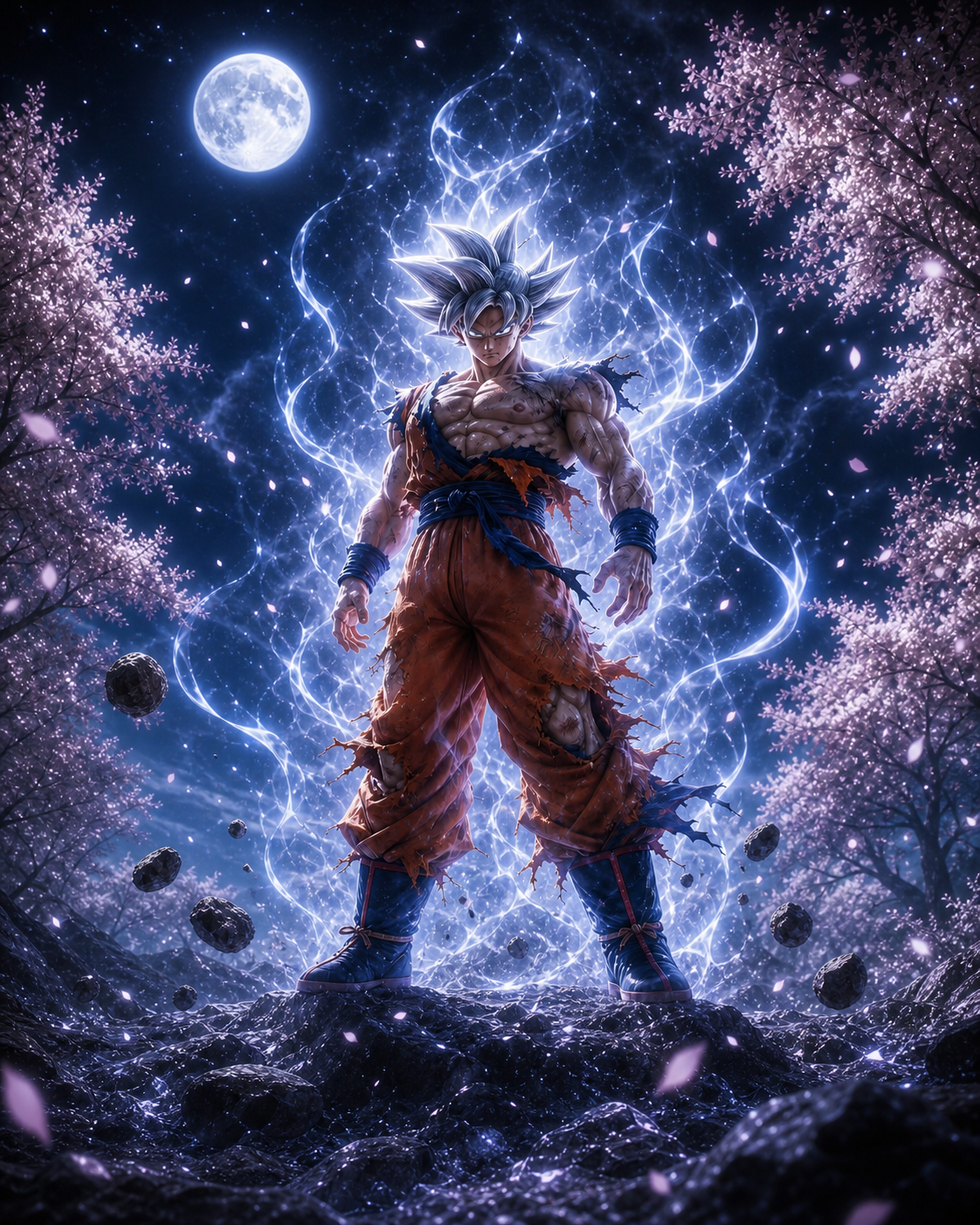 Goku Ultra Instinct dalam key art portrait